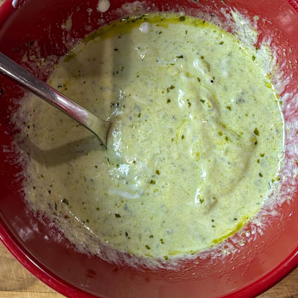 Garlic Herb Sauce in Red Bowl