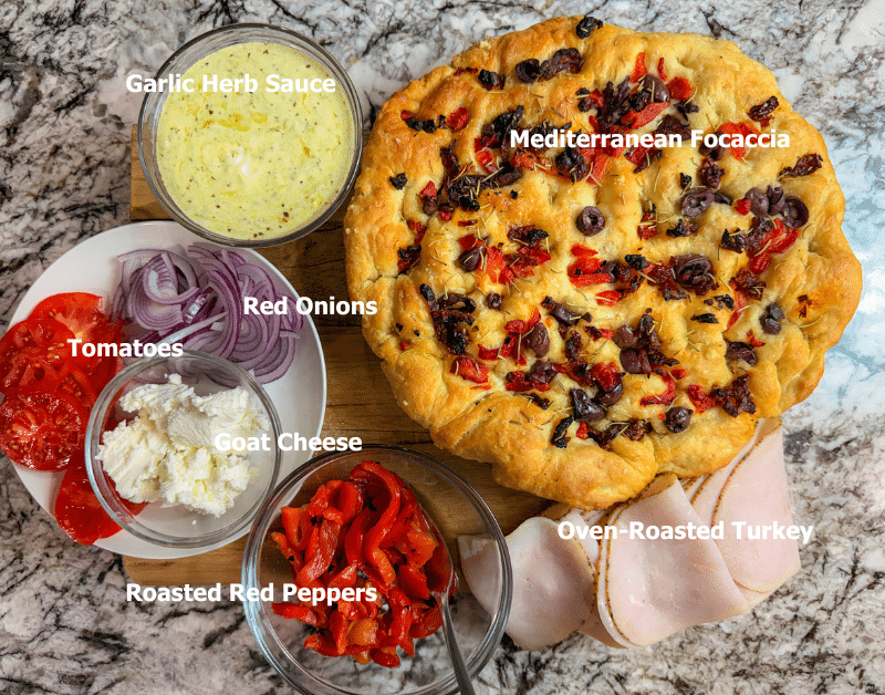 Mediterranean Turkey Focaccia Sandwich Ingredients