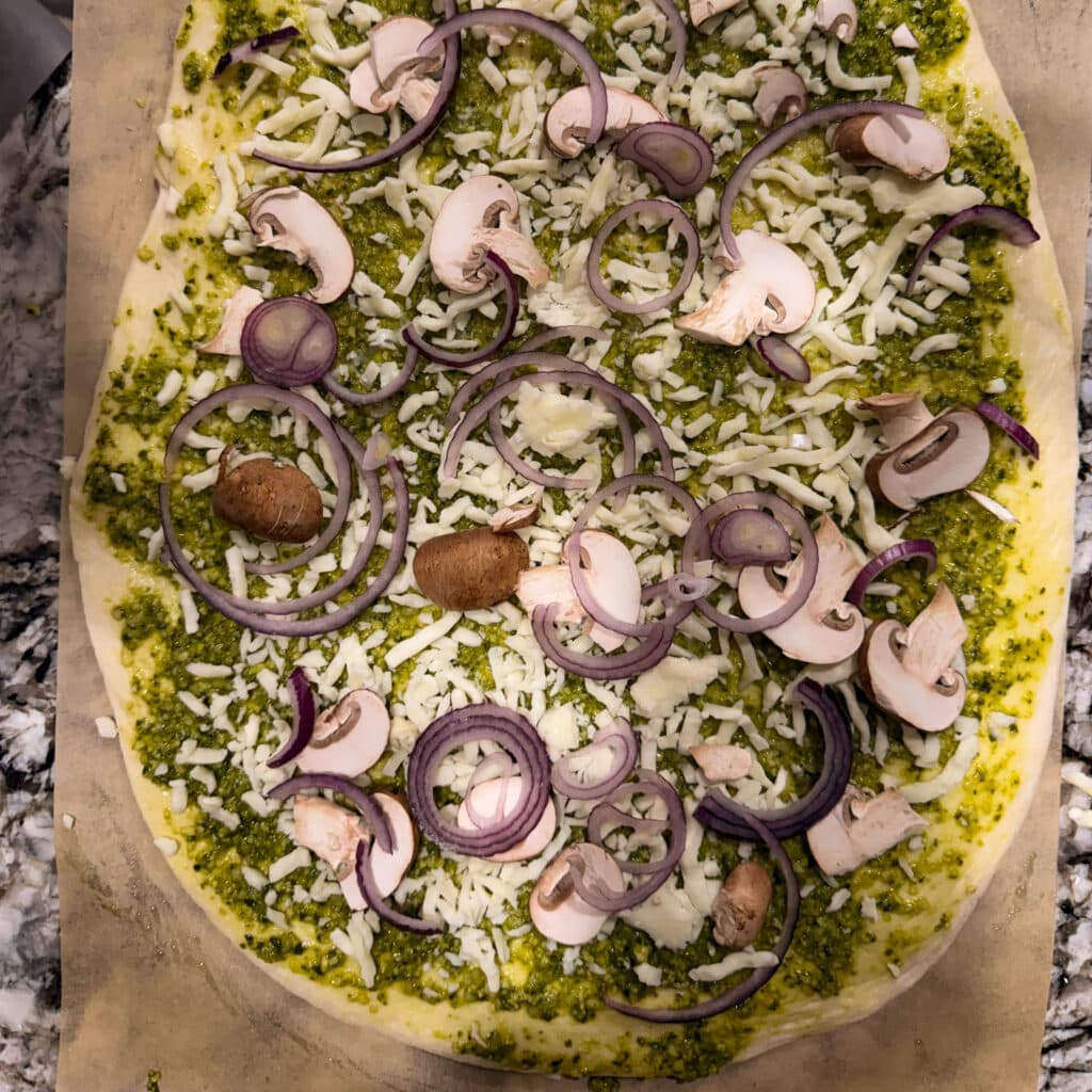 Mushrooms and Onions on Steak Topping for Steak and Gorgonzola Pizza