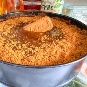 Cookie Butter Cheesecake in Fridge